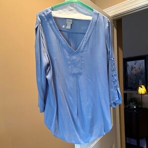 Chico's Light Blue Lace-Up Sleeve Blouse